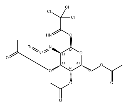 (2R,3R,4R,5R,6R)-2-(乙酰氧基甲基)-5-叠氮-6-(2,2,2-三氯-1-氨亚基乙氧基)四氢-2H-吡喃-3,4-叉基二醋酸盐 结构式