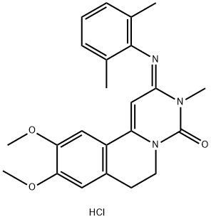 4H-Pyrimido[6,1-a]isoquinolin-4-one, 2-[(2,6-dimethylphenyl)imino]-2,3,6,7-tetrahydro-9,10-dimethoxy-3-methyl-, hydrochloride (1:1) 结构式