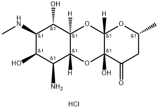 4H-Pyrano[2,3-b][1,4]benzodioxin-4-one, 6-aminodecahydro-4a,7,9-trihydroxy-2-methyl-8-(methylamino)-, dihydrochloride, [2R-(2α,4aβ,5aβ,6β,7β,8β,9α,9aα,10aβ)]- (9CI) 结构式