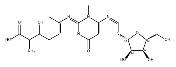 1H-Imidazo[1,2-a]purine-7-butanoic acid, α-amino-4,9-dihydro-β-hydroxy-4,6-dimethyl-9-oxo-1-β-D-ribofuranosyl- 结构式