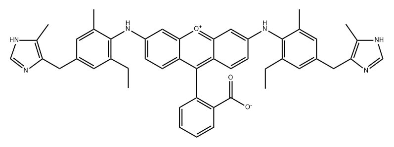 9-(2-carboxylatophenyl)-3,6-bis[[2-ethyl-6-methyl-4-[(5-methyl-1H-imidazol-4-yl)methyl]phenyl]amino]xanthylium  结构式