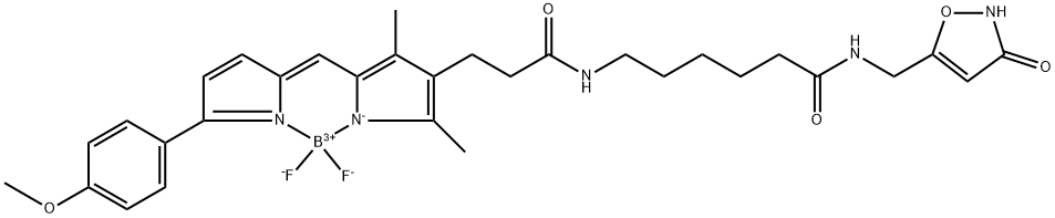 Boron, difluoro[N-[6-[[(2,3-dihydro-3-oxo-5-isoxazolyl)methyl]amino]-6-oxohexyl]-5-[[5-(4-methoxyphenyl)-2H-pyrrol-2-ylidene-κN]methyl]-2,4-dimethyl-1H-pyrrole-3-propanamidato-κN1]-, (T-4)- (9CI) 结构式