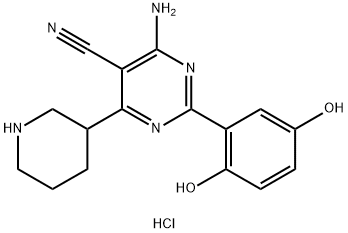 5-PyriMidinecarbonitrile, 4-aMino-2-(2,5-dihydroxyphenyl)-6-(3-piperidinyl)-, (HCl salt) 结构式