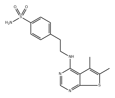 4-(2-((5,6-Dimethylthieno[2,3-d]pyrimidin-4-yl)amino)ethyl)benzenesulfonamide 结构式