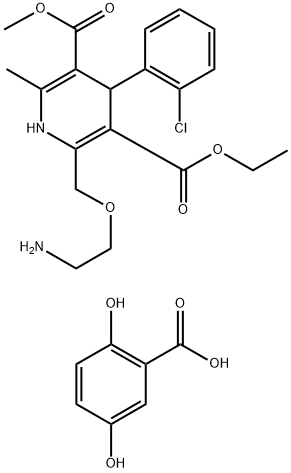 3,5-Pyridinedicarboxylic acid, 2-[(2-aminoethoxy)methyl]-4-(2-chlorophenyl)-1,4-dihydro-6-methyl-, 3-ethyl 5-methyl ester, compd. with 2,5-dihydroxybenzoic acid (1:1) 结构式