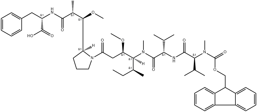 L-Phenylalanine, N-[(9H-fluoren-9-ylmethoxy)carbonyl]-N-methyl-L-valyl-L-valyl-(3R,4S,5S)-3-methoxy-5-methyl-4-(methylamino)heptanoyl-(αR,βR,2S)-β-methoxy-α-methyl-2-pyrrolidinepropanoyl- (9CI) 结构式