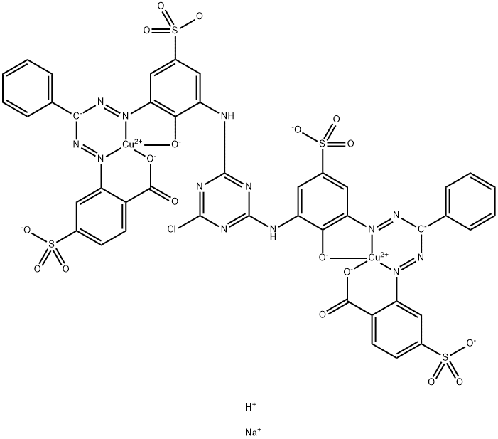 M-[[2,2'-[(6--氯-1,3,5-三嗪-2,4-二基)双[亚氨基(2-羟基-5-磺基-3,1-亚苯基)偶氮(苯亚甲基)偶氮]]双(4-磺基苯甲酸)](10-)]合二铜酸二氢四钠 结构式