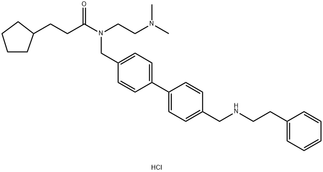 N-[2-(Dimethylamino)ethyl]-N-[[4′-[[(2-phenylethyl)amino]methyl][1,1′-biphenyl]-4-yl]methyl]-cyclopentanepropanamide dihydrochloride 结构式