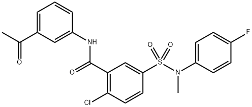 N-(3-乙酰基苯基)-2-氯-5-(N-(4-氟苯基)-N-甲基氨基磺酰基)苯甲酰胺 结构式
