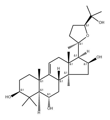 Lanost-9(11)-ene-3,6,16,25-tetrol, 20,24-epoxy-, (3β,6α,16β,20R,24S)- 结构式