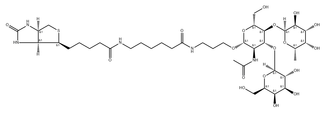 (3AS,4S,6AR)-N-[6-[[3-[[O-6-脱氧-ALPHA-L-吡喃半乳糖基-(1-4)-O-[BETA-D-吡喃半乳糖基-(1-3)]-2-(乙酰氨基)-2-脱氧-BETA-D-吡喃葡萄糖基]氧基]丙基]氨基]-6-氧代己基]六氢-2-氧代-1H-噻吩并[3,4-D]咪唑-4-戊酰胺 结构式