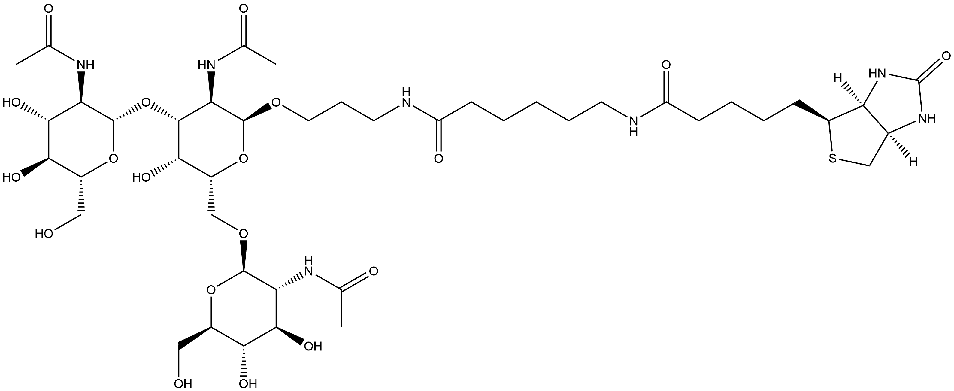 (3aS,4S,6aR)-N-[6-[[3-[[O-2-(Acetylamino)-2-deoxy-β-D-glucopyranosyl-(1→3)-O-[2-(acetylamino)-2-deoxy-β-D-glucopyranosyl-(1→6)]-2-(acetylamino)-2-deoxy-α-D-galactopyranosyl]oxy]propyl]amino]-6-oxohexyl]hexahydro-2-oxo-1H-thieno[3,4-d]imidazole-4-pentanamide 结构式