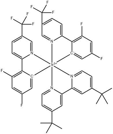 Iridium(1+), [4,4'-bis(1,1-dimethylethyl)-2,2'-bipyridine-κN1,κN1']bis[3,5-difluoro-2-[5-(trifluoromethyl)-2-pyridinyl-κN]phenyl-κC]-, (OC-6-33)- 结构式
