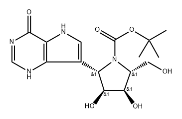 1-Pyrrolidinecarboxylic acid, 2-(4,5-dihydro-4-oxo-1H-pyrrolo[3,2-d]pyrimidin-7-yl)-3,4-dihydroxy-5-(hydroxymethyl)-, 1,1-dimethylethyl ester, (2S,3S,4R,5R)- 结构式