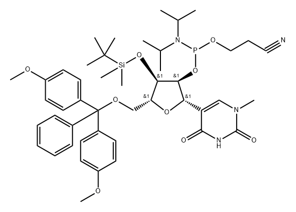 5'-DMT-3'-O-TBDMS-N1-ME-PSEUDOURIDINE-CE-PHOSPHORAMIDITE 结构式