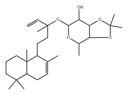 (13R)-3-[(3-O,4-O-Isopropylidene-6-deoxy-β-D-galactopyranosyl)oxy]labda-7,14-diene 结构式