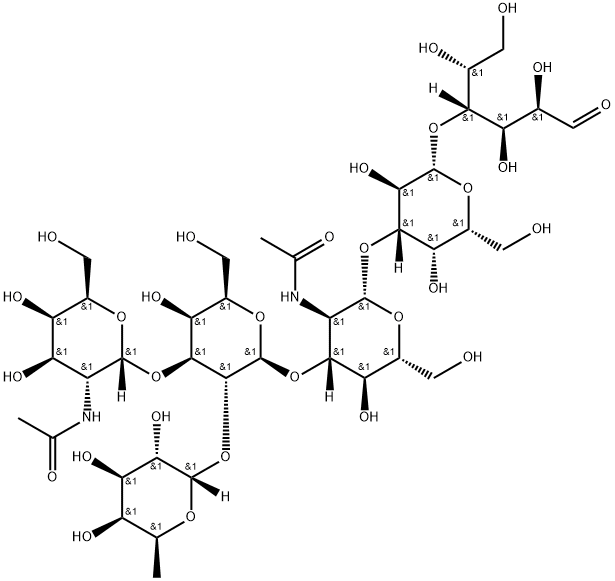 O-2-(acetylamino)-2-deoxy-a-D-galactopyranosyl-(1->3)-O-[6-deoxy-a-L-galactopyranosyl-(1->2)]-O-b-D-galactopyranosyl-(1->3)-O-2-(acetylamino)-2-deoxy-b-D-glucopyranosyl-(1->3)-O-b-D-galactopyranosyl-(1->4)-D-Glucose 结构式