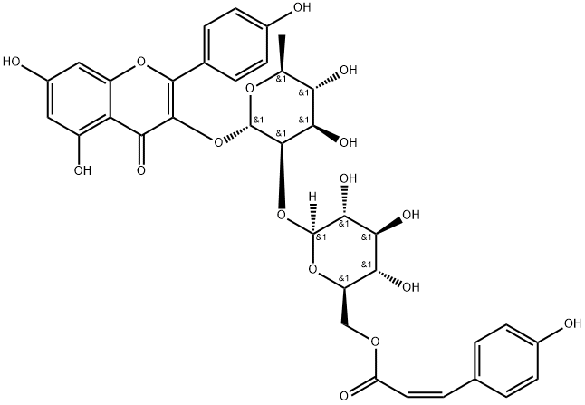 山奈酚 3-O-2''-(6''-P-顺式-香豆酰基)-葡萄糖鼠李糖苷 结构式
