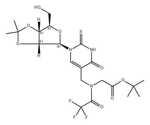 5-(N-t-Butyloxycarbonylmethyl)-N-(trifluoroacetyl) aminomethyl)-2-thiouridine 结构式