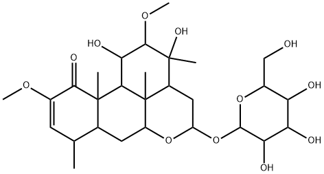 16α-(β-D-Glucopyranosyloxy)-11α,13-dihydroxy-2,12β-dimethoxypicras-2-en-1-one 结构式