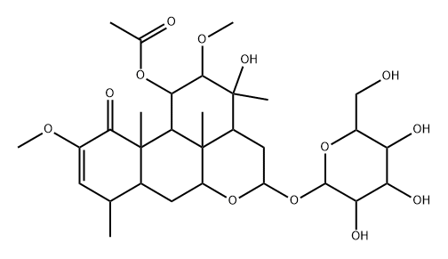 11α-(Acetyloxy)-16α-(β-D-glucopyranosyloxy)-13-hydroxy-2,12β-dimethoxypicras-2-en-1-one 结构式