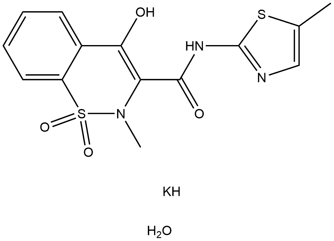2H-1,2-Benzothiazine-3-carboxamide, 4-hydroxy-2-methyl-N-(5-methyl-2-thiazolyl)-, 1,1-dioxide, potassium salt, hydrate (1:1:1) 结构式