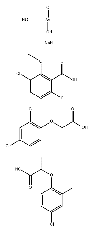 Benzoic acid, 3,6-dichloro-2-methoxy-, mixt. with 2-(4-chloro-2-methylphenoxy)propanoic acid, (2,4-dichlorophenoxy)acetic acid and sodium hydrogen methylarsonate (9CI) 结构式