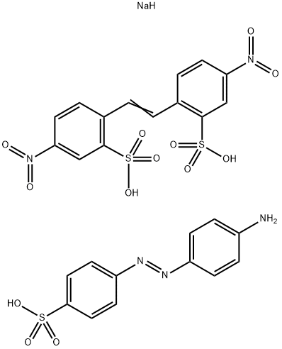 氧化的2,2'-(1,2-联二亚甲基)二[5-硝基]苯磺酸与4-[(4-氨基苯基)偶氮]苯磺酸的反应产物的钠盐 结构式