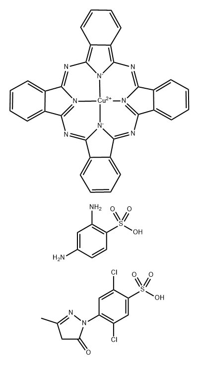 Copper, [29H,31H-phthalocyaninato(2-)-N29,N30,N31,N32]-, chlorosulfonyl derivs., reaction products with 2,4-diaminobenzenesulfonic acid, diazotized, coupled with 2,5-dichloro-4-(4,5-dihydro-3-methyl-5-oxo-1H-pyrazol-1-yl)benzenesulfonic aci 结构式