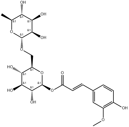 β-D-Glucopyranose, 6-O-(6-deoxy-α-L-mannopyranosyl)-, 1-[(2E)-3-(4-hydroxy-3-methoxyphenyl)-2-propenoate] 结构式
