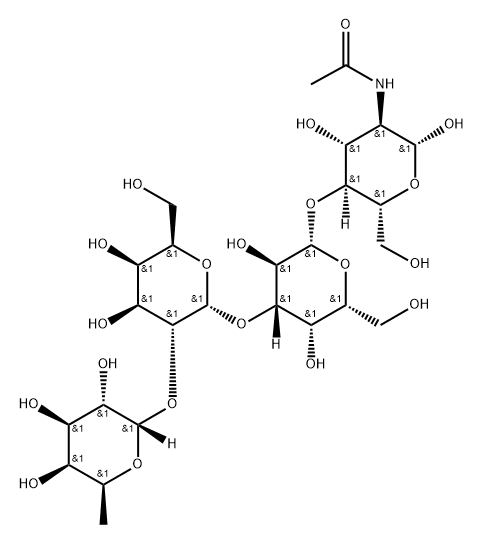 D-O-ALPHA-L-吡喃岩藻糖基-(1-2)-O-[ALPHA-D-吡喃半乳糖基-(1-3)]-O-BETA-D-吡喃半乳糖基-(1-4)-2-乙酰氨基-2-脱氧-吡喃葡萄糖 结构式