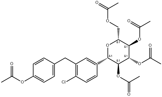(2S,3S,4R,5R,6R)-2-(3-(4-乙酰氧基苄基)-4-氯苯基)-6-(乙酰氧基甲基)四氢-2H-吡喃-3,4,5-三乙酸三乙酯 结构式