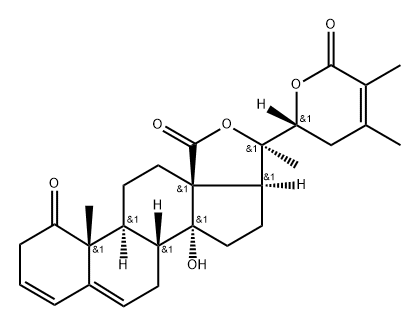 (22R)-14,20,22-Trihydroxy-1-oxoergosta-3,5,24-triene-18,26-dioic acid 18,20:26,22-dilactone 结构式