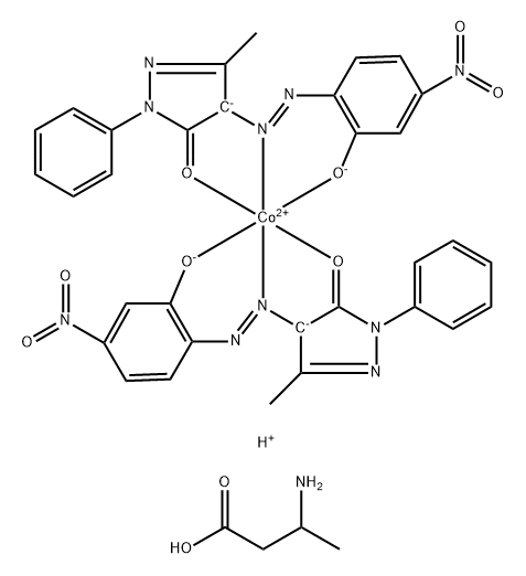 Cobaltate(1-), bis[2,4-dihydro-4-[(2-hydroxy-4-nitrophenyl)azo]-5-methyl-2-phenyl-3H-pyrazol-3-onato(2-)]-, hydrogen, compd. with 3-(C8-18-alkylamino)butanoic acid 结构式