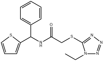 2-((1-乙基-1H-四氮唑-5-基)硫基)-N-(苯基(噻吩-2-基)甲基)乙酰胺 结构式