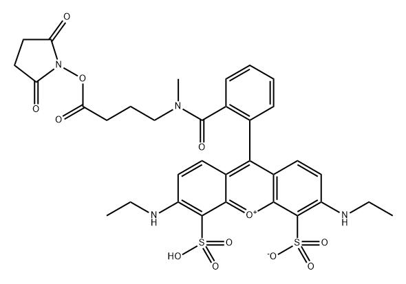 Xanthylium, 9-[2-[[[4-[(2,5-dioxo-1-pyrrolidinyl)oxy]-4-oxobutyl]methylamino]carbonyl]phenyl]-3,6-bis(ethylamino)-4,5-disulfo-, inner salt 结构式