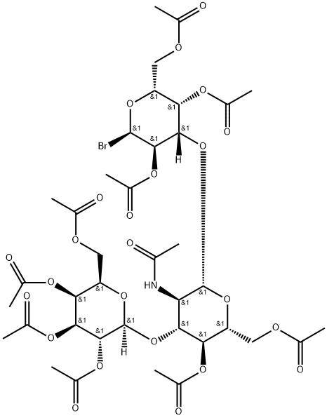 3-O-(2-acetamido-4,6-di-O-acetyl-2-deoxy-3-O-(2,3,4,6-tetra-O-acetyl-beta-galactopyranosyl)-beta-glucopyranosyl)-2,4,6-tri-O-acetyl-alpha-galactopyranosyl bromide 结构式