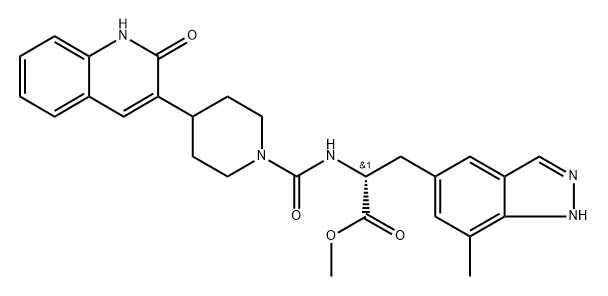 1H-Indazole-5-propanoic acid, α-[[[4-(1,2-dihydro-2-oxo-3-quinolinyl)-1-piperidinyl]carbonyl]amino]-7-methyl-, methyl ester, (αR)- 结构式