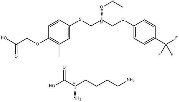 L-Lysine, compd. with 2-[4-[[(2R)-2-ethoxy-3-[4-(trifluoromethyl)phenoxy]propyl]thio]-2-methylphenoxy]acetic acid (1:1) 结构式