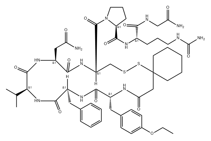 vasopressin, beta-mercapto beta,beta-cyclopentamethylenepropionic acid(1)-O-ethyl-Tyr(2)-Val(4)-Cit(8)- 结构式