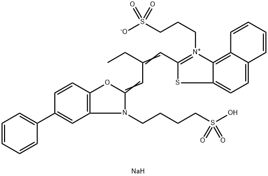 2-[2-[[5-苯基-3-(4-磺酸丁基)-2(3H)-苯并恶唑亚基]甲基]-1-丁烯基]-1-(3-磺酸丙基)-萘并[1,2-D]噻唑翁内盐钠盐 结构式