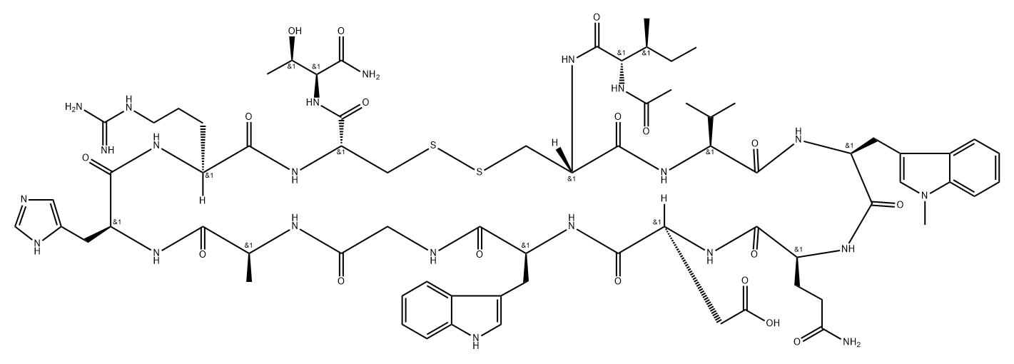 AC-ILE-CYS-VAL-TRP(ME)-GLN-ASP-TRP-GLY-ALA-HIS-ARG-CYS-THR-NH2 结构式