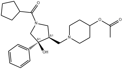 1-{[(3S,4R)-1-cyclopentanecarbonyl-4-hydroxy-4-phenylpyrrolidin-3-yl]methyl}piperidin-4-yl acetate 结构式