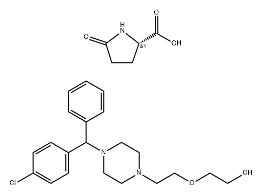 5-oxo-L-proline, compound with 2-[2-[4-(4-chlorobenzhydryl)-1-piperazinyl]ethoxy]ethanol (2:1) 结构式