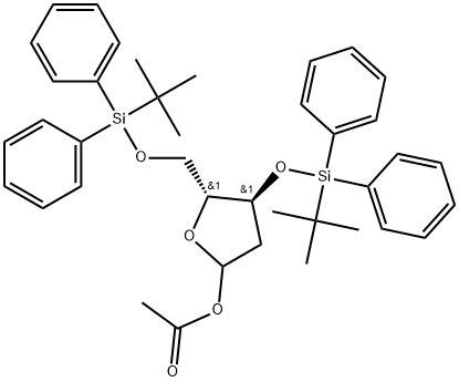 1-O-acetyl-3,5-bis-O-(t-butyldiphenylsilyl)-2-deoxy-D-ribofuranose 结构式