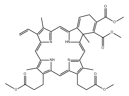 23H,25H-Benzo[b]porphine-9,13-dipropanoic acid, 18-ethenyl-2,4a-dihydro-3,4-bis(methoxycarbonyl)-4a,8,14,19-tetramethyl-, dimethyl ester (9CI) 结构式