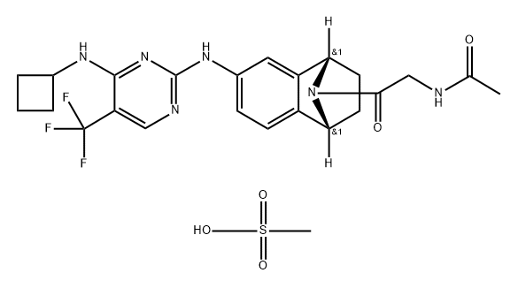 N-[2-[(1R,4S)-6-[[4-(环丁基氨基)-5-(三氟甲基)-2-嘧啶基]氨基]-1,2,3,4-四氢萘-1,4-亚氨-9-基]-2-氧代乙基]乙酰胺甲磺酸盐 (1:1) 结构式