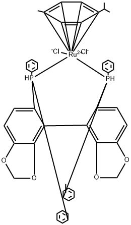 二氯[(S)-(+)-5,5'-双(1,1-二苯基膦)-4,4'-联-1,3-苯并二恶茂](对伞花烃)钌(II) 结构式