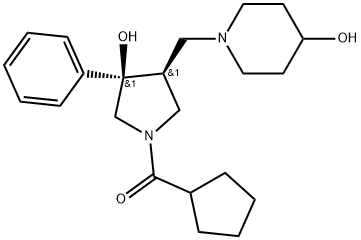 1-{[(3S,4R)-1-cyclopentanecarbonyl-4-hydroxy-4-phenylpyrrolidin-3-yl]methyl}piperidin-4-ol 结构式