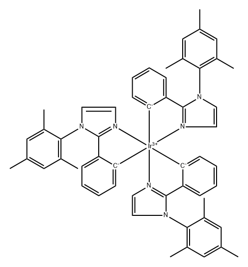 Iridium,tris[2-[1-(2,4,6-trimethylphenyl)-1H-imidazol-2-yl-KN3]phenyl-kc]-,(oc-6-22)-/fac-Tris(mesityl-2-phenyl-2-phenyl-1H-imidazolato)iridium 结构式